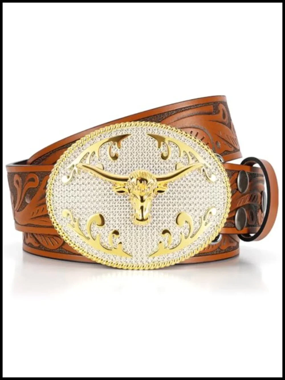 Genuine Leather Cowboy Belt Western Big Longhorn Buckle